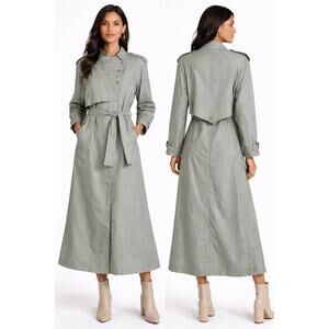 Vintage 1980s Braefair Sage Green Belted Trench Coat Large